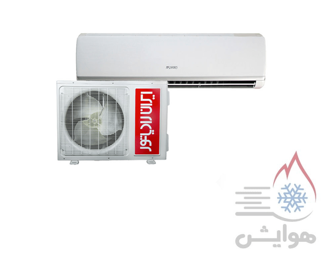 A white air conditioner with a red and white logoAI-generated content may be incorrect.